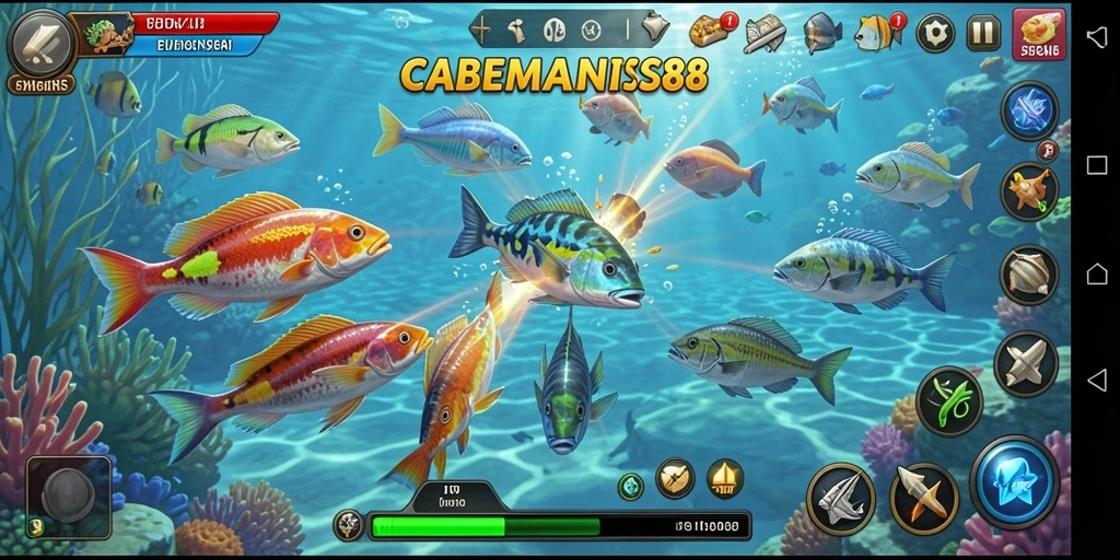 Tampilan gameplay seru dari CABEMANIS88 dengan berbagai ikan menantang.