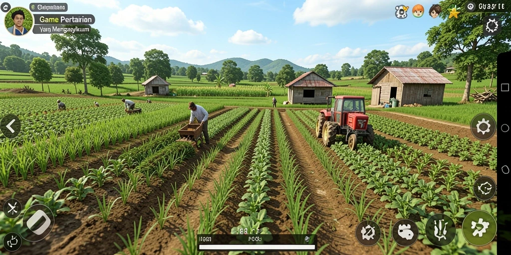 Screenshot FO8 menampilkan aktivitas bertani yang seru dan interaktif.