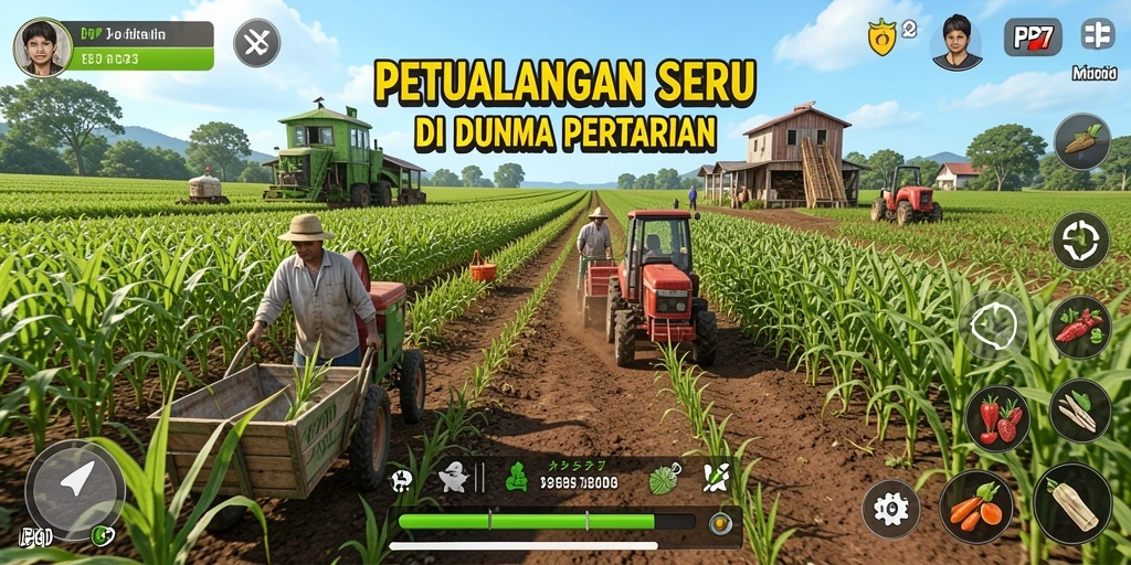 Tampilan gameplay PP7 yang seru dan interaktif di dunia pertanian.