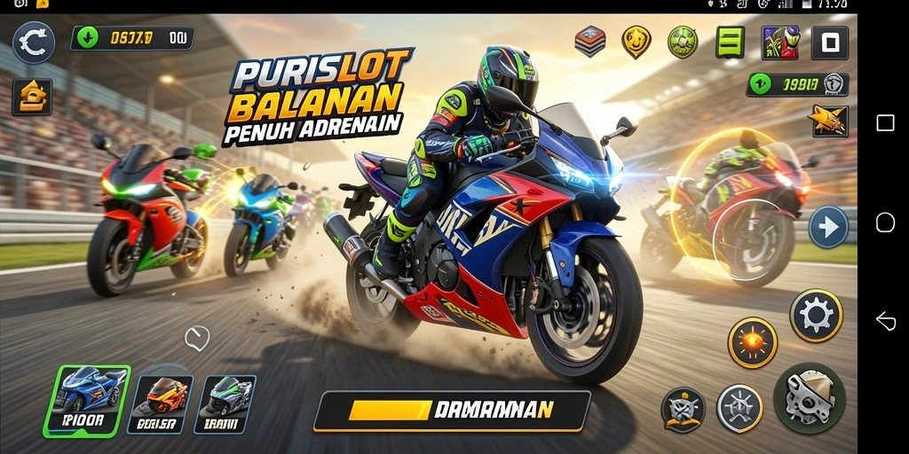 Gambaran gameplay balapan motor yang mendebarkan di PURISLOT.