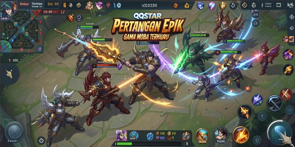 Tampilan seru gameplay <strong>QQSTAR</strong> dengan karakter bertarung.
