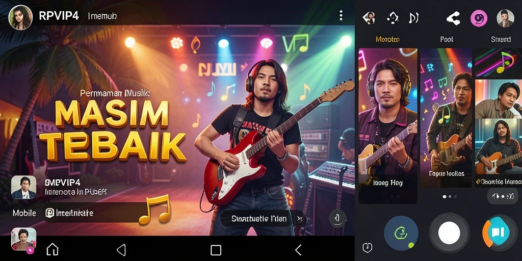 Tampilan gameplay RPVIP4 yang menawan dengan fitur musik interaktif.
