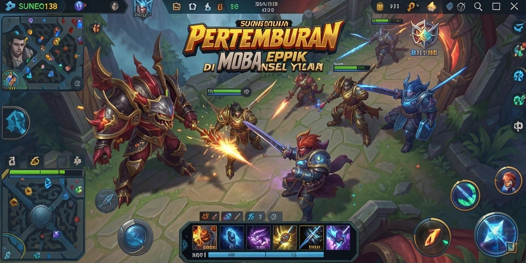 Tampilan gameplay seru dalam pertarungan MOBA.